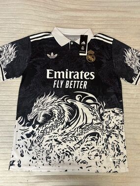 adidas Real Madrid Black & White Dragon Graphic Polo Jersey